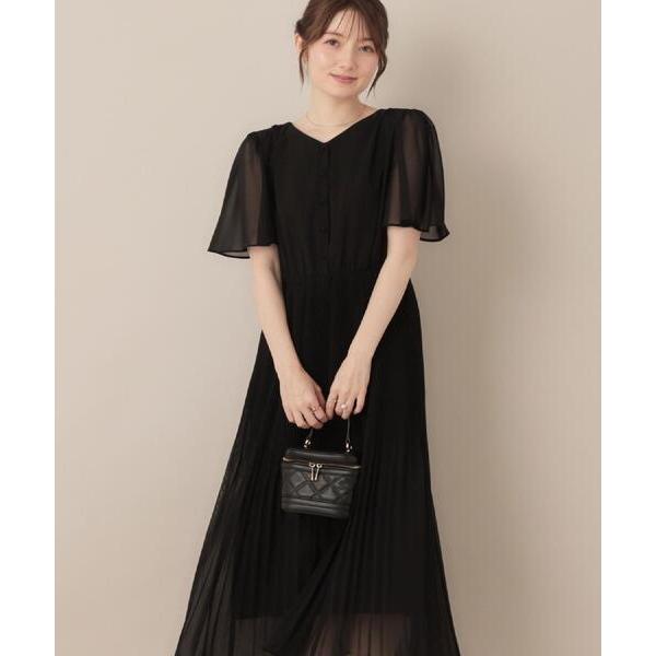 ワンピース 「二の腕カバー・楽ちん・通勤」シフォンプリーツワンピース