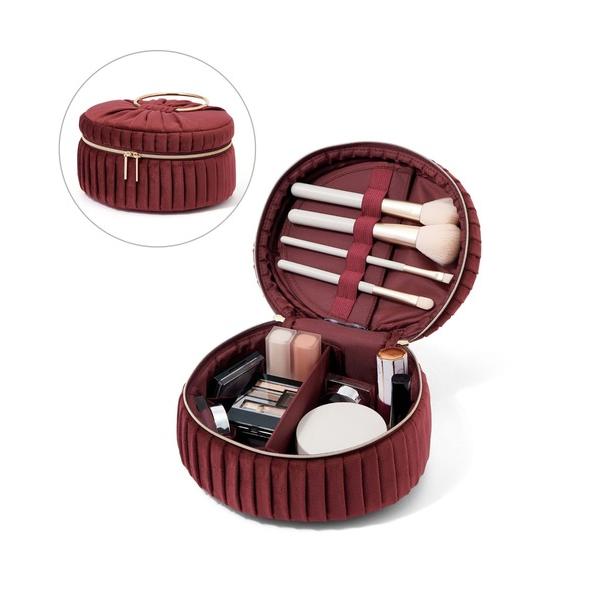 『セール実施中』ZOZO問い合わせ番号:97594864ショップ:Francfranc，フランフランブランド:Francfranc，フランフラン商品名:ベロアプリーツ バニティポーチ S ワイン 仕切り ポケット付き コスメボックス 化粧道...