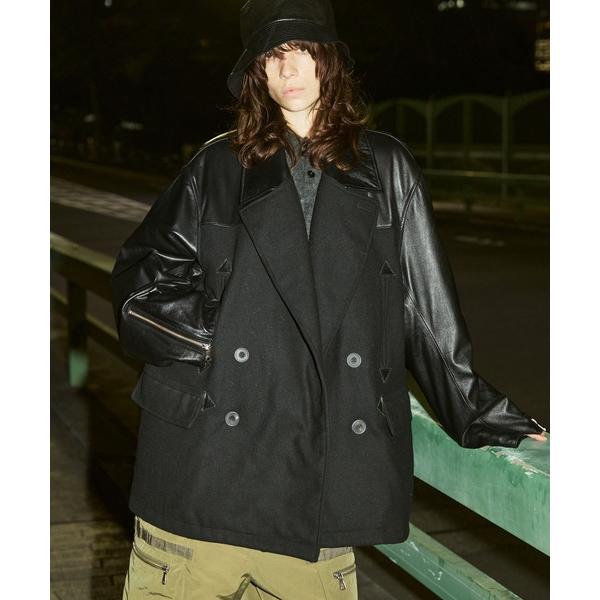 pコート ピーコート 「UNISEX」Sheep Leather Melton Combination Pea Coat/シープレザーメルトンコンビピ