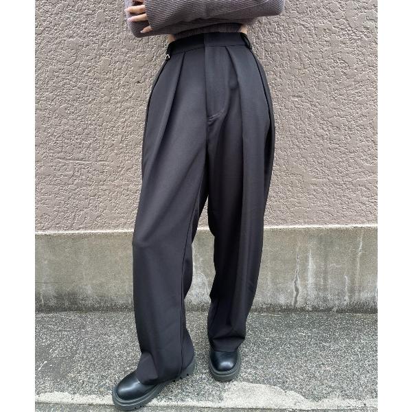 スラックス パンツ ダブルタックスラックスパンツ レディース