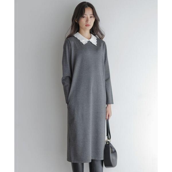 ZOZO問い合わせ番号:97701650ショップ:組曲，クミキョクブランド:組曲，クミキョク商品名:レースライク襟付きニットワンピースカテゴリ:ワンピース/ドレス>ワンピースブランド品番:OPWXGW0405素材:ネイビー系/グレー系...