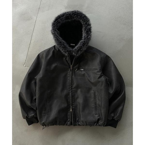 ブルゾン アウター DRAW CODE DOUBLE ZIP ARTIFICIAL 2WAY HOOD BLOUSON / ドローコードダブルジップア