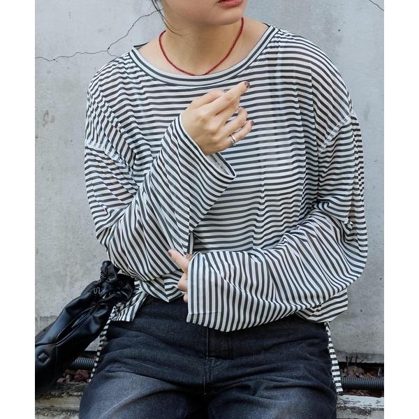 『セール実施中』ZOZO問い合わせ番号:97735191ショップ:MONO-MART，モノマートブランド:MONO-MART，モノマート商品名:シアーボーダーオーバーサイズプルオーバーカテゴリ:トップス>Tシャツ/カットソーブランド品...