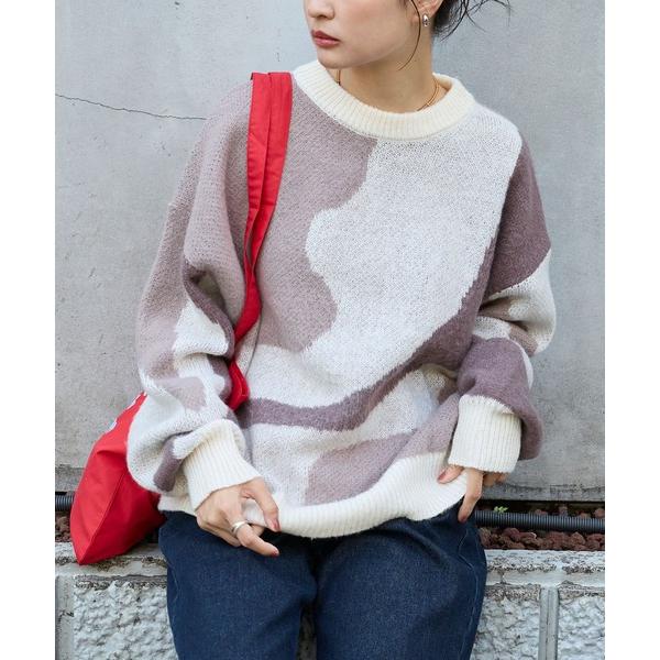 『タイムセール実施中』ZOZO問い合わせ番号:97735193ショップ:MONO-MART，モノマートブランド:MONO-MART，モノマート商品名:モヘアタッチマーブル柄オーバーサイズクルーネックニットカテゴリ:トップス>ニット/セ...