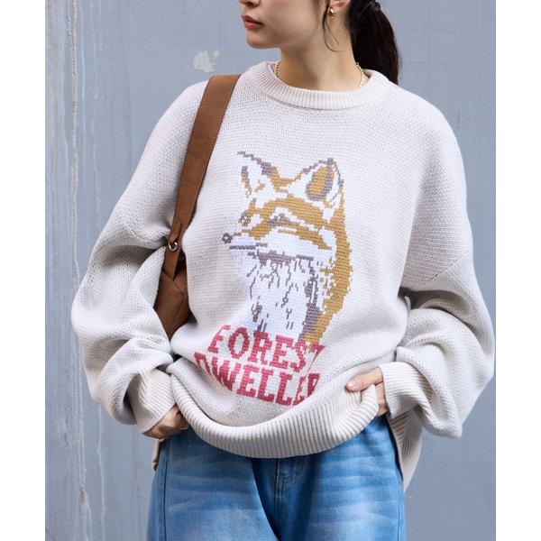 『タイムセール実施中』ZOZO問い合わせ番号:97735194ショップ:MONO-MART，モノマートブランド:MONO-MART，モノマート商品名:レトロジャガードアソートロゴグラフィックスウェットライクオーバーサイズプルオーバーニットカ...