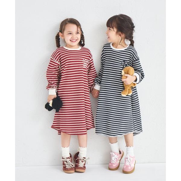 『セール実施中』ZOZO問い合わせ番号:97961832ショップ:pairmanon，ペアマノンブランド:pairmanon，ペアマノン，coucou manon，ククゥ マノン商品名:【軽ふわっふる】ロゴ刺繍 ボーダー ワッフル ワンピー...