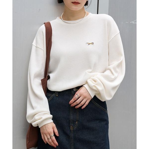 tシャツ PENNEYS/ペニーズ 別注 THE FOX ロゴワンポイント刺繍 ヴィンテージ加工 ヘビーワッフルクルーネックプルオーバー