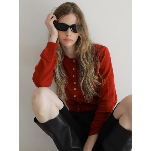 カーディガン wool crew neck cardigan レディース