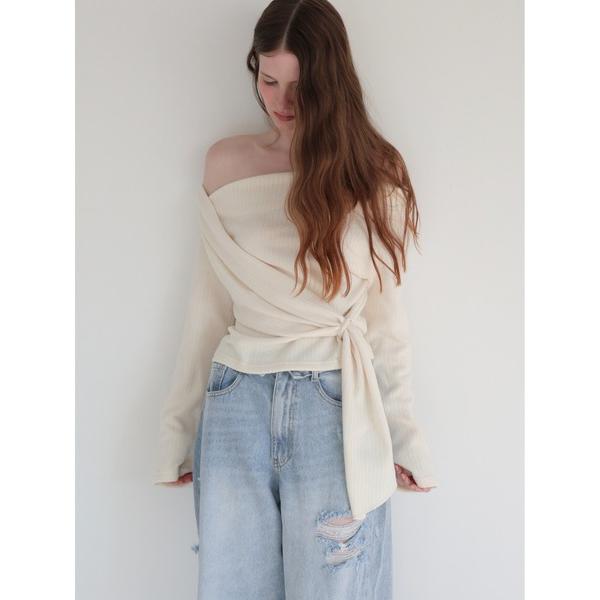 ニット セーター off shoulder drape tops レディース