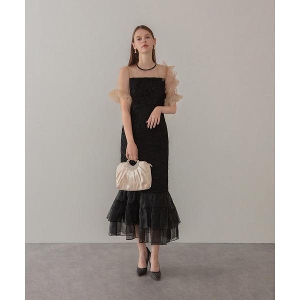 『タイムセール実施中』ZOZO問い合わせ番号:98101848ショップ:Leja，レジャブランド:Leja，レジャ商品名:【LEJA】アシンメトリーチュールスリーブレースフリルヘムIラインワンピースドレス美脚効果結婚式 パーティードレス 成...