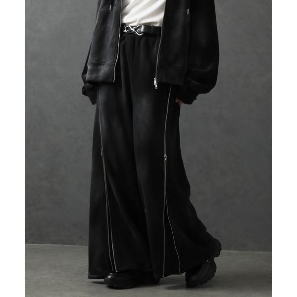 ZOZO問い合わせ番号:98136796ショップ:Art re A，アトリエブランド:ELLUV，エルブ商品名:【ELLUV/エルヴ】ヴィンテージフェード＆ダメージ加工 ジップギミックストレート/フレアスウェットパンツカテゴリ:パンツ&gt...