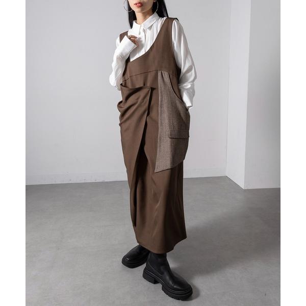 ワンピース 「MAGASIN DE MODE Onjna」アシメショルダーラップワンピース オールインワン trc