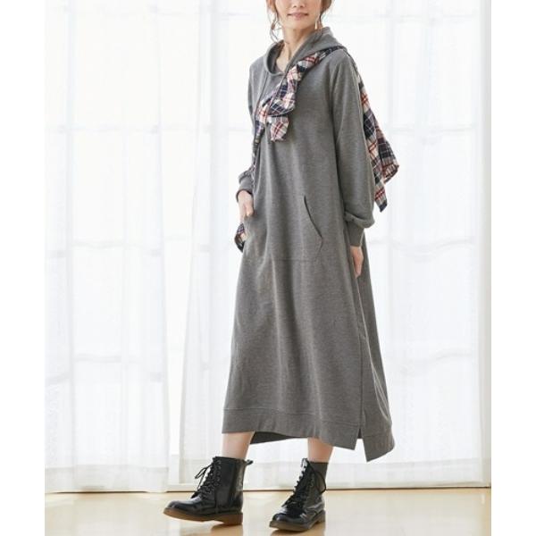 ZOZO問い合わせ番号:98339148ショップ:nissen，ニッセンブランド:QUNTSTYLE，キュントスタイル商品名:【マタニティウェア】綿混スウェット　マキシ丈　パーカーワンピースカテゴリ:ママ＆ベビー>マタニティウェア/グ...
