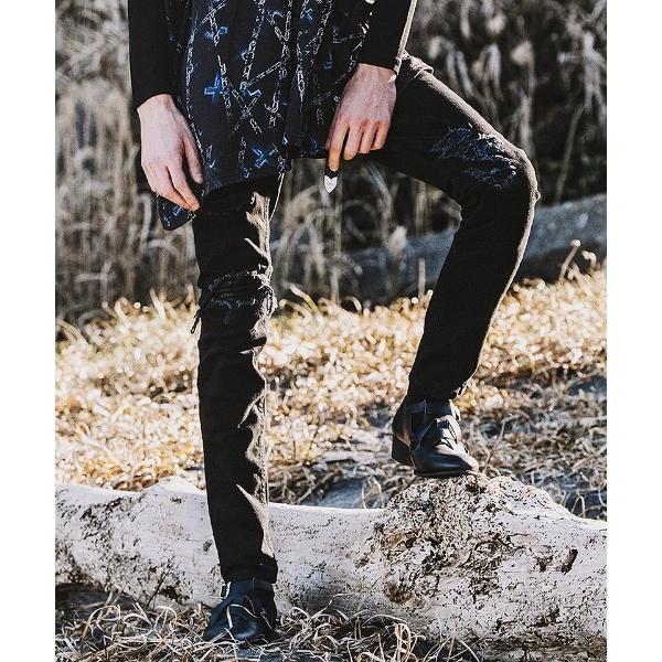 「NO ID.」 ダメージ加工デニムパンツ 3 ブラック系その他 メンズ