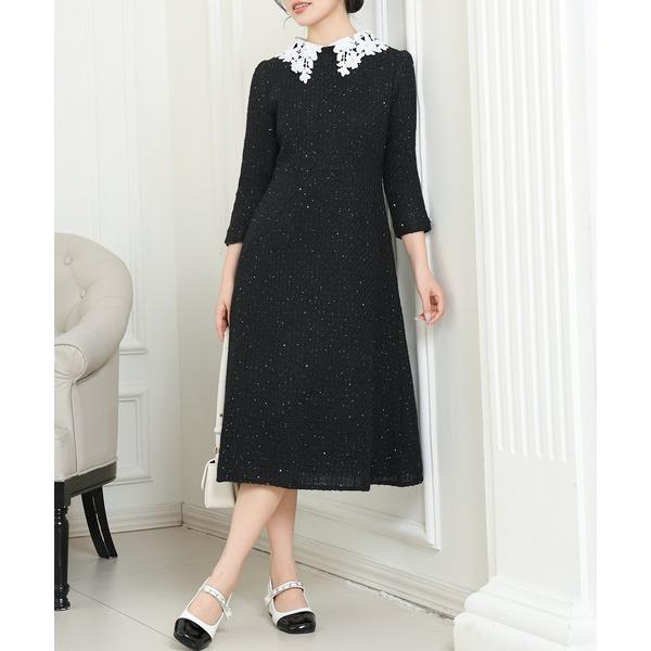 ZOZO問い合わせ番号:98434119ショップ:Lace Ladies，レースレディースブランド:Lace Ladies，レースレディース商品名:フラワー レース襟付き 7分袖 ミディ ワンピースカテゴリ:ワンピース/ドレス>ドレス...