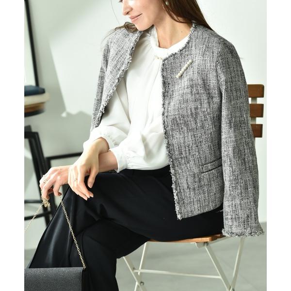 『セール実施中』ZOZO問い合わせ番号:98506517ショップ:INTERPLANET/actuel，インタープラネット/アクチュエルブランド:INTERPLANET，インタープラネット商品名:エアーファンシー杢ツイードノーカラージャケッ...