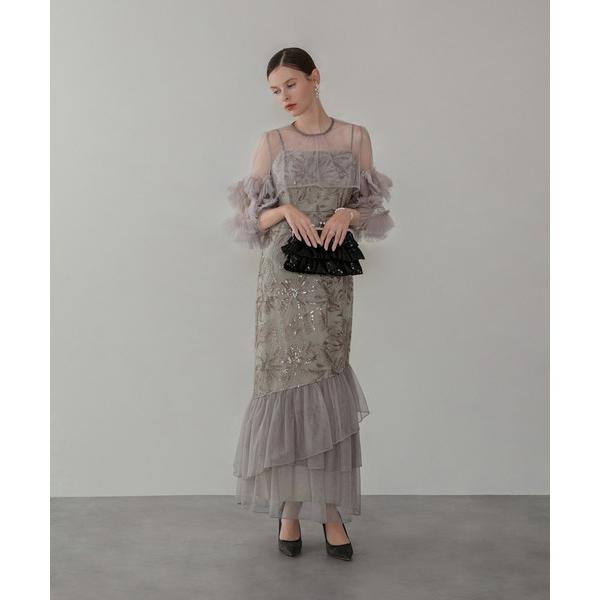 『タイムセール実施中』ZOZO問い合わせ番号:98507159ショップ:Leja，レジャブランド:Leja，レジャ商品名:【LEJA】フラワースパンコールチュールフリルスリーブIラインワンピースドレス2点セット 美脚効果結婚式 パーティード...