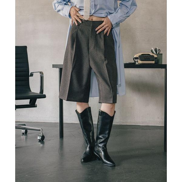 ワイドパンツ ハーフパンツ パンツ 短パン 「オフィスライン」タックショートパンツ　582123 レディース