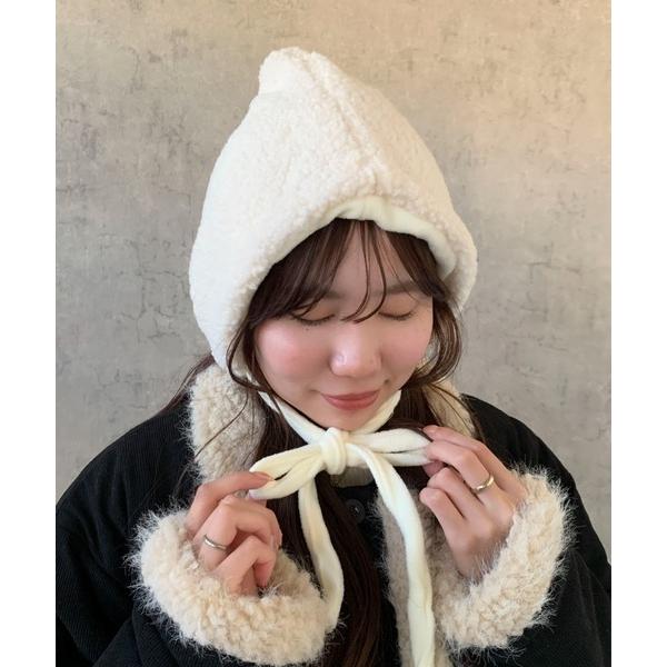 ニット帽 ニットキャップ もこもこ ボア ストラップ フード ウォーマー バラクラバ レディース