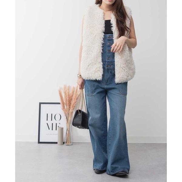 サロペット オーバーオール LARU / デニムサロペットワイドパンツ レディース