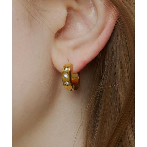 イヤリング 「Su1.」「金属アレルギー対応」「ステンレス」ストーンラウンドイヤリング レディース