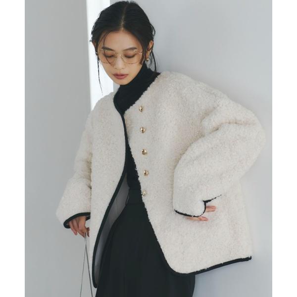 ジャケット ノーカラージャケット ECOPELパイピングボアジャケット