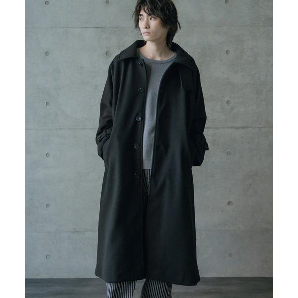 ステンカラーコート コート フェイクメルトンルーズステンカラーロングコート メンズ