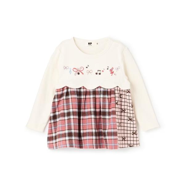 『セール実施中』ZOZO問い合わせ番号:98945307ショップ:KP，ケーピーブランド:KP，ケーピー商品名:リボン×チェック スカラップ切り替え 長袖チュニックカテゴリ:ワンピース/ドレス>チュニックブランド品番:2153217素...