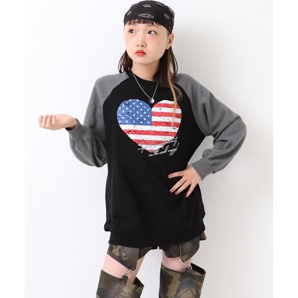 トレーナー アメリカンハート ラグラン オーバー スウェット キッズ 子供服 女の子