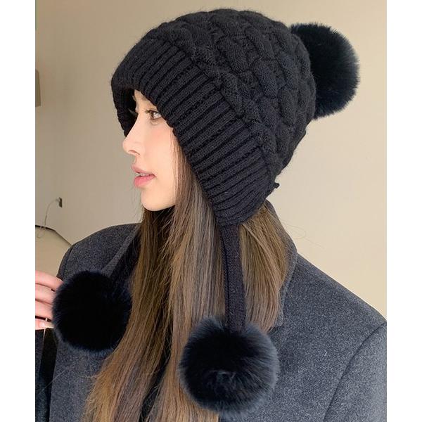 『タイムセール実施中』ZOZO問い合わせ番号:98979553ショップ:Lace Ladies，レースレディースブランド:Lace Ladies，レースレディース商品名:耳付き ポンポン リブ ニット キャップカテゴリ:帽子>ニットキ...