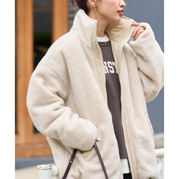 ブルゾン アウター 限定展開　スタンドカラー リバーシブル ボア ブルゾン レディース
