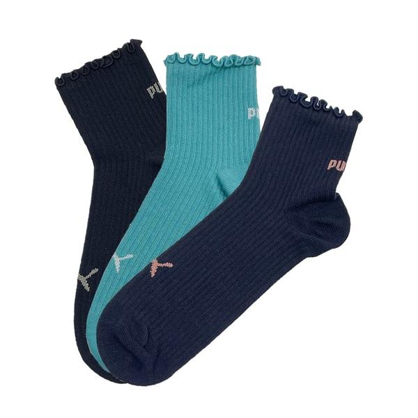 靴下 PUMA プーマ ショートソックス  消臭加工 ブランド ロゴ ワンポイントフリル 靴下 3足セット 23cm 24cm 25cm レディース