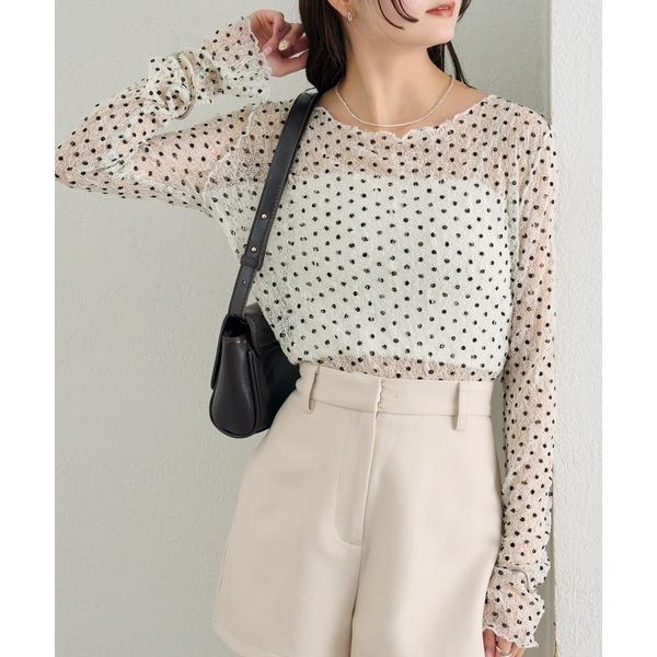 『タイムセール実施中』ZOZO問い合わせ番号:99249365ショップ:mystic，ミスティックブランド:mystic，ミスティック商品名:【今すぐお届け可能◎レイヤードスタイルに！】ドットレースプルオーバーカテゴリ:トップス>Tシ...