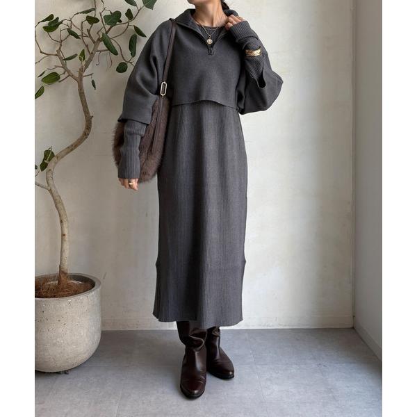 『セール実施中』ZOZO問い合わせ番号:99284387ショップ:DouDou，ドゥドゥブランド:DouDou，ドゥドゥ商品名:【WEB限定】フロントファースナープルオーバー＋リブニットワンピースセットカテゴリ:ジャケット/アウター>...