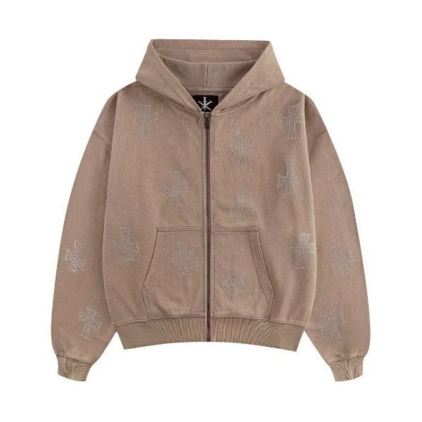 パーカー A'GEM/9 × .kom 「UNKNOWN LONDON/アンノウン ロンドン」 Outline Cross Rhinestone Zi