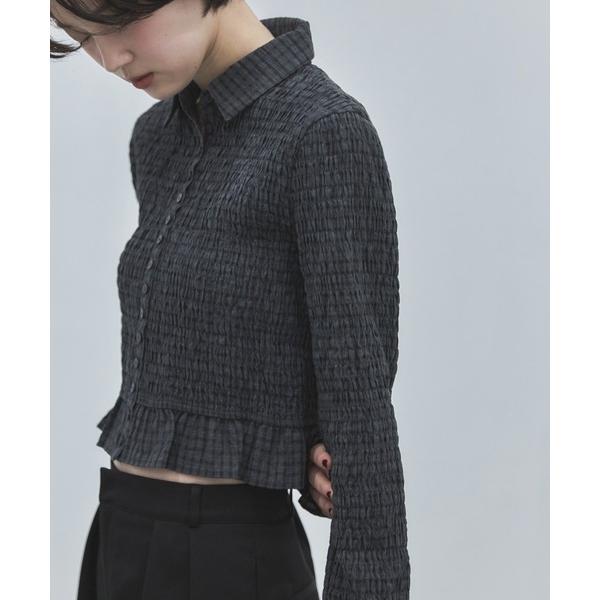 ブラウス シャツ シャーリングショートチェックシャツ レディース