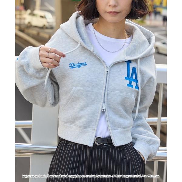 パーカー 裏起毛 MLB/メジャーリーグベースボール 別注 ワッペン刺繍 ショート丈 ダブルジップ パーカー レディース メンズ