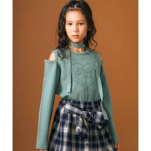 『タイムセール実施中』ZOZO問い合わせ番号:99414865ショップ:BEBE ONLINE STORE，ベベ オンラインストアブランド:nexchic，ネクシック商品名:肩開きハートロゴ入りジャガードニット(110~150cm)カテゴリ...