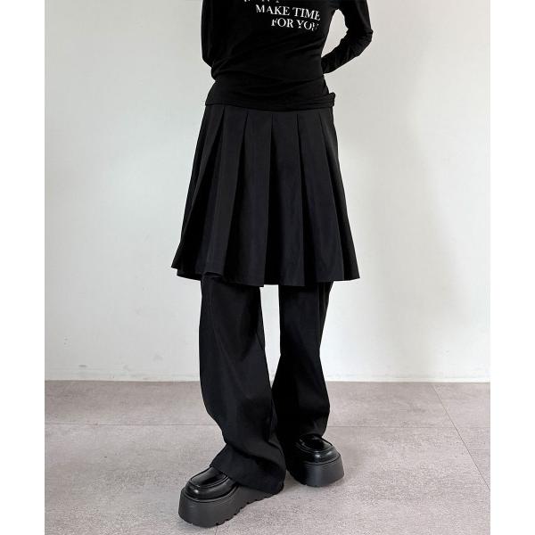 パンツ レイヤード フレア プリーツ ミディ スカート スラックス レディース