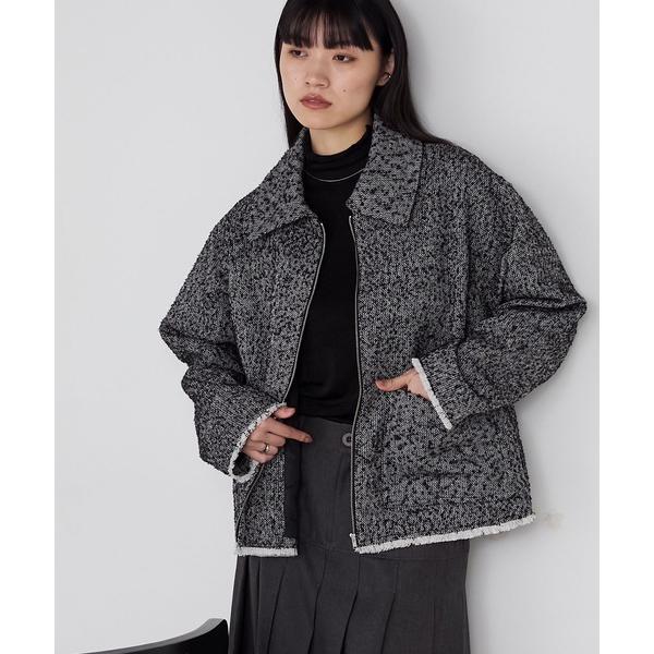 『セール実施中』ZOZO問い合わせ番号:99453389ショップ:MONO-MART，モノマートブランド:forksy.，フォルクシー，MONO-MART，モノマート商品名:【forksy.】ヘリンボーンフリンジ衿付きファスナージャケットカ...