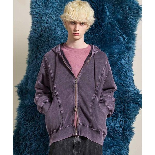 パーカー 「UNISEX」Piping Switching Prime-Over Pigment-dye ZIP Hoodie/パイピング切り替えプライムオーバーピグメントダイジップフーディー「MAISON S…