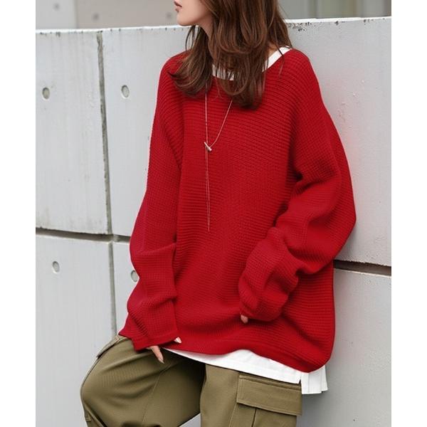 ニット セーター ざっくりワッフル ニットプルオーバー レディース