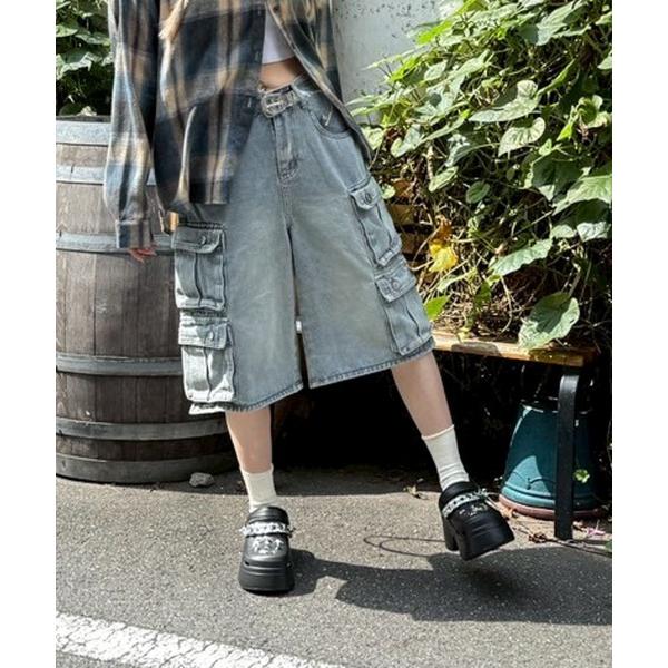 ワイドパンツ ハーフパンツ カーゴパンツ 短パン 「Lilamusant(リラミュゾン)」カーゴポケットデニムハーフパンツ Y2K MZ 韓国ストリート レディース メンズ