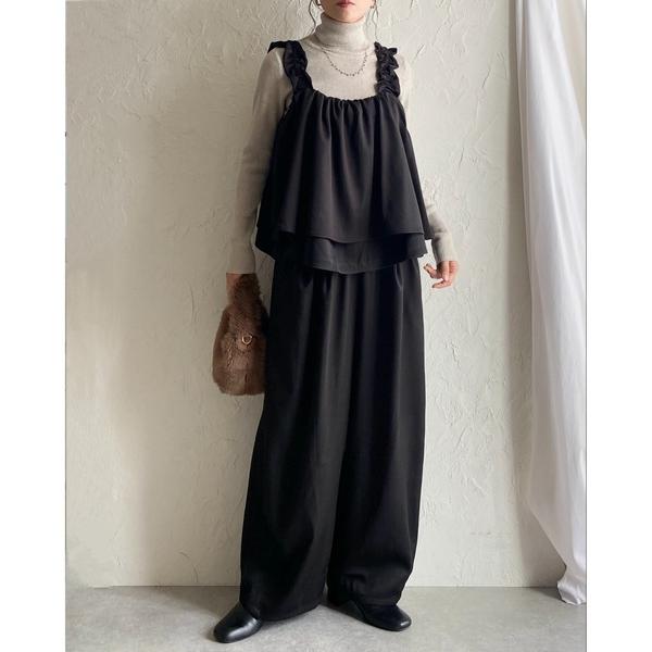 『タイムセール実施中』ZOZO問い合わせ番号:99584597ショップ:wears，ウェアーズブランド:She's Closet，シーズクローゼット商品名:肩フリルショルダーギャザーキャミソールビスチェ＆ロングカーブワイドパンツセットアップ...