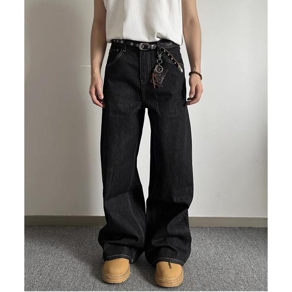 ワイドパンツ ジーンズ ユーロブラック リジットデニム ワイドバギー バレルパンツ メンズ レディース