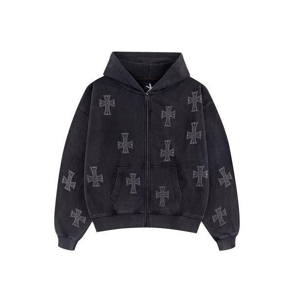 パーカー ジップフーディ｜Outline Cross Rhinestone Zip Hoodie｜Unknown London メンズ レディース
