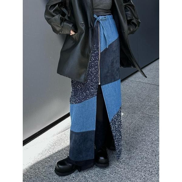ロング スカート PATCH WORK ZIP UP SKIRT