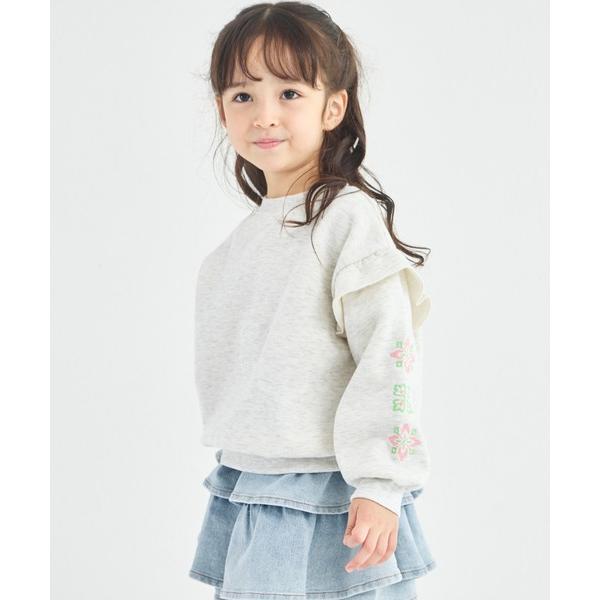 『セール実施中』ZOZO問い合わせ番号:99734994ショップ:pairmanon，ペアマノンブランド:pairmanon，ペアマノン，coucou manon，ククゥ マノン商品名:【ぬくふわ】裏起毛 肩フリル ステッチ風 袖刺繍 トレ...