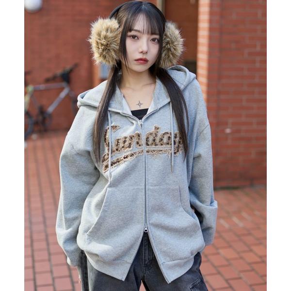 パーカー WEGO/レオパードワッペンダブルZIPパーカー メンズ レディース