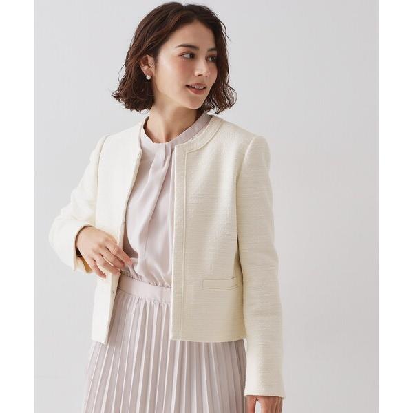 ジャケット ノーカラージャケット 「通勤・セレモニー対応」 コットンツイードジャケット レディース